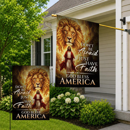 Don't Be Afraid Just Have Faith Lion Jesus God Bless America Flag