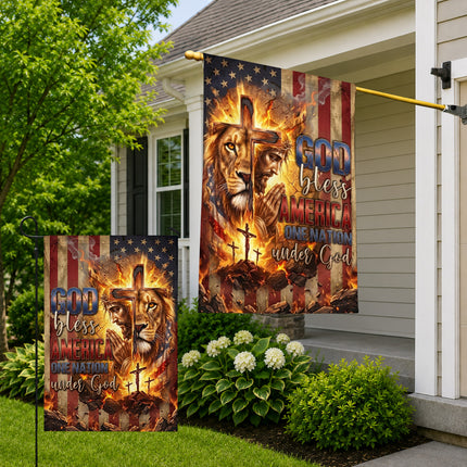 One Nation Under God Christian Flag Jesus Lion Cross God Bless America