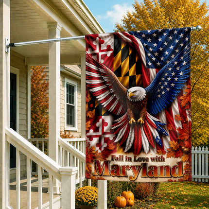 Maryland Fall in Love Patriotic Eagle Autumn Leaves Flag