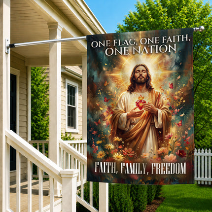 SP-01 Jesus Garden Flag Sacred Heart Faith Family Freedom Holy Week Christmas