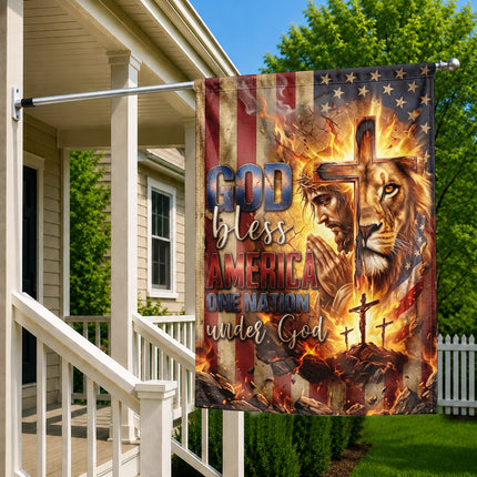 One Nation Under God Christian Flag Jesus Lion Cross God Bless America