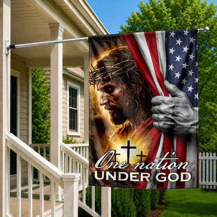 Jesus Crown of Thorns Christian Flag One Nation Under God American Cross