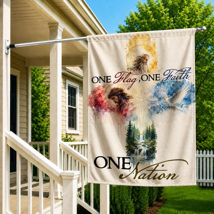 One Flag One Faith One Nation God Inspired Jesus Dove Lion Watercolor Flag