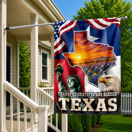 Texas Flag Thankful Grateful Blessed Bluebonnet Eagle Flag