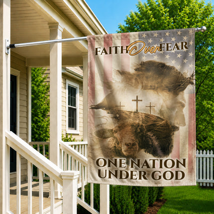 SP-01 Inspirational Christian Flag Faith Over Fear One Nation Under God Memorial Services