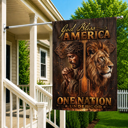 SP-01 One Nation Under God God Bless America Jesus Lion Garden Flag Prayer Meetings