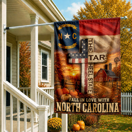 North Carolina Fall in Love Tar Heel Farmhouse Autumn Flag