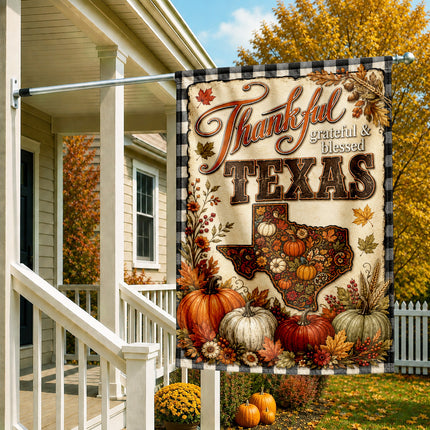Texas Thankful Grateful Blessed Pumpkin Harvest Fall Flag