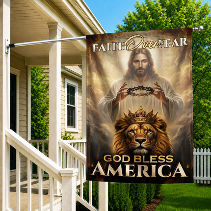 SP-01 King Jesus Flag Faith Over Fear God Bless America Garden Decor
