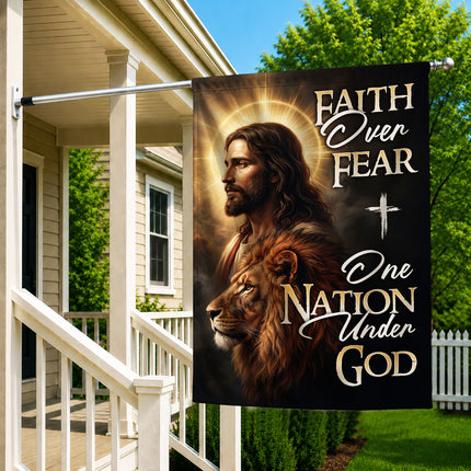 SP-01 One Nation Under God Faith Over Fear Lion of Judah Garden Flag Religious Celebrations