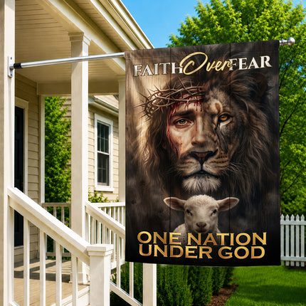 SP-01 Inspirational Faith Flag Faith Over Fear One Nation Under God Christian Garden Flag