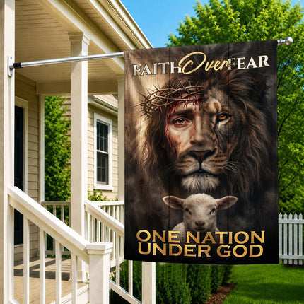 Faith Over Fear Lion Lamb One Nation Under God Flag