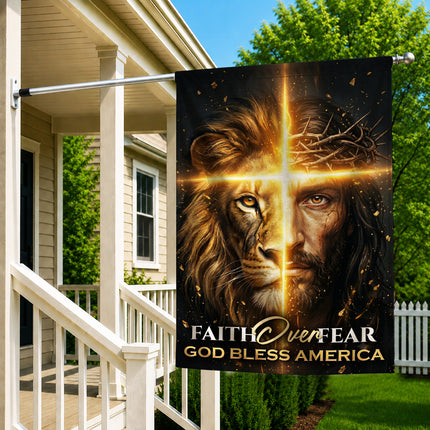 SP-01 Jesus Lion Flag Faith Over Fear God Bless America Memorial Day