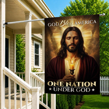 God Bless America One Nation Under God Jesus Candle Flag