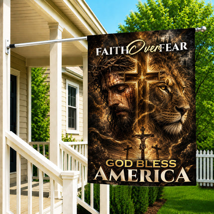 SP-01 Crucifixion of Christ Faith Over Fear God Bless America Garden Flag