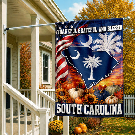 South Carolina Thankful Grateful Blessed Fall Garden Flag