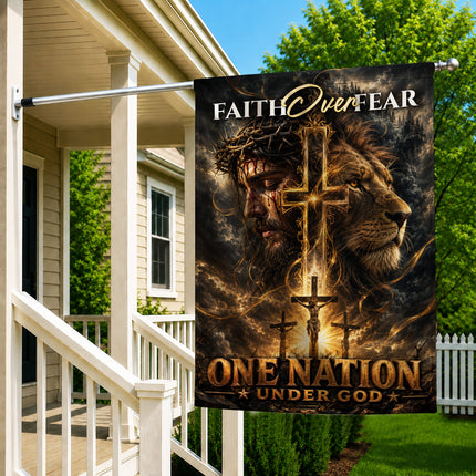 SP-01 Lion of Judah Jesus Christ Faith Over Fear Christian Garden Flag Faith-Based Events