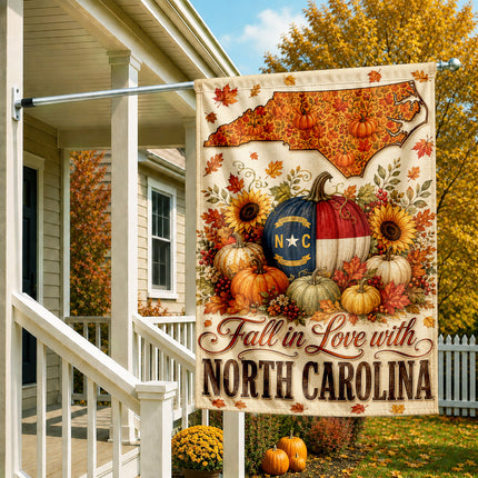 North Carolina Fall in Love Pumpkin Harvest Autumn Flag