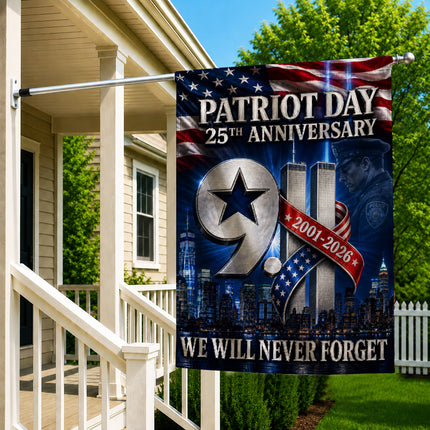 Patriot Day 25th Anniversary 2001 2026 Police Star Twin Towers Flag