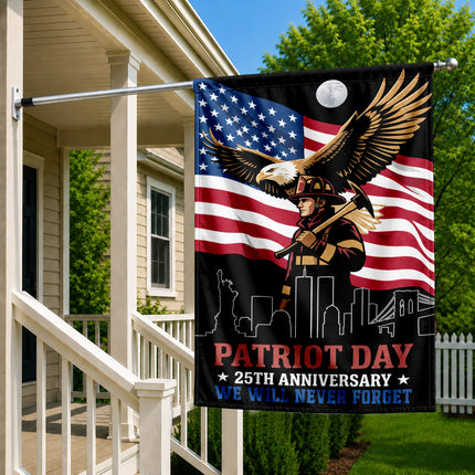 Patriot Day 25th Anniversary Moonlit Eagle Firefighter Skyline Flag