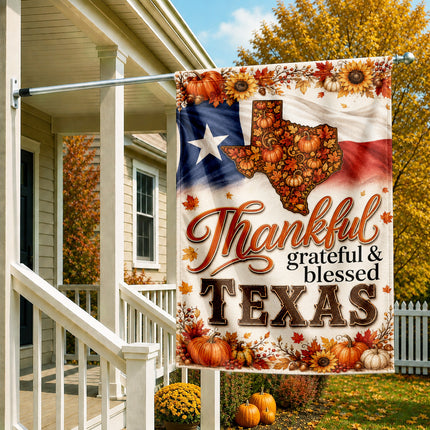Texas Thankful Grateful Blessed Pumpkin Sunflower Fall Flag