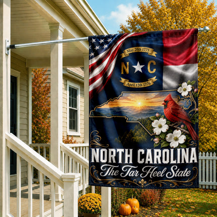 North Carolina Fall Flag Cardinal Tar Heel State Mountain Decor