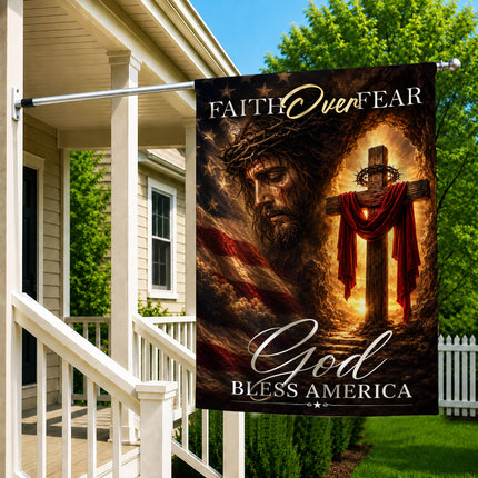 SP-01 Christian Patriotic Decor Flag Faith Over Fear God Bless America National Day of Prayer