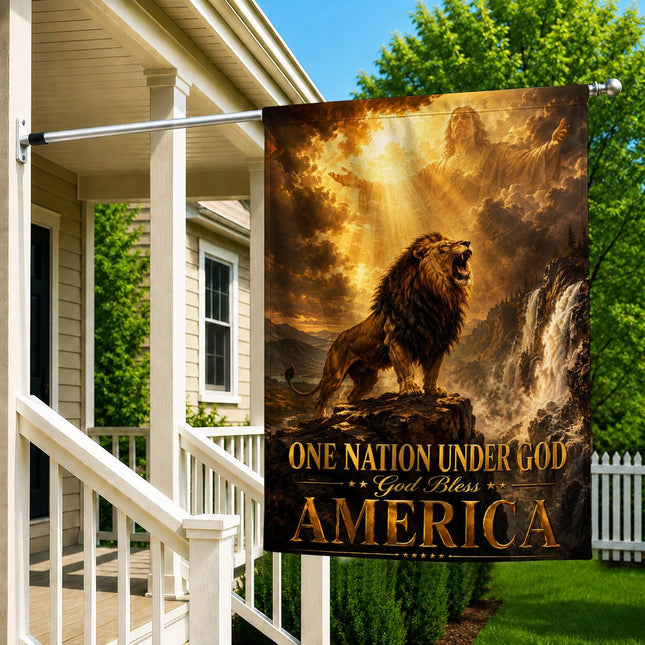 One Nation Under God Roaring Lion God Bless America Flag