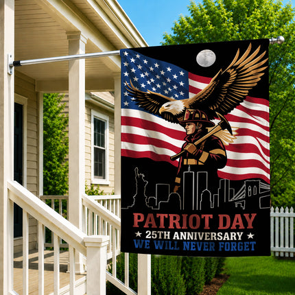 Patriot Day 25th Anniversary Moonlit Eagle Firefighter Skyline Flag