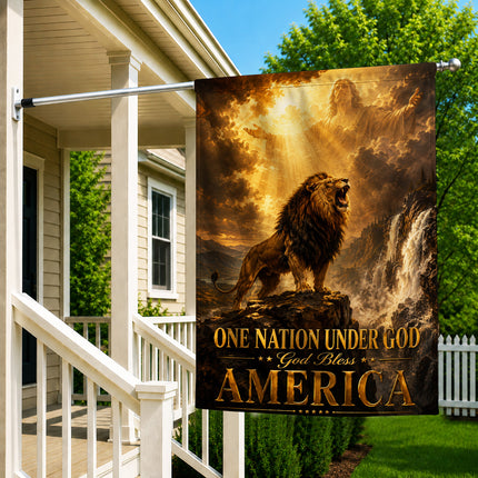 SP-01 One Nation Under God Flag God Bless America Lion Christian Garden Flag