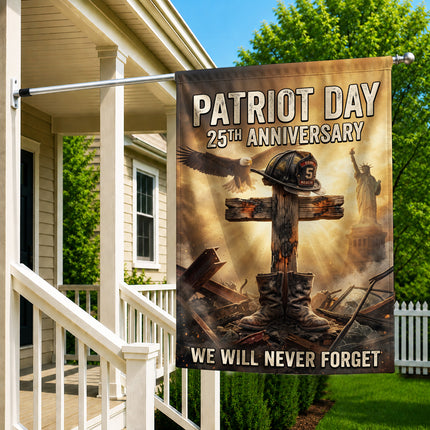 Patriot Day 25th Anniversary Fallen Firefighter Cross and Boots Memorial Flag