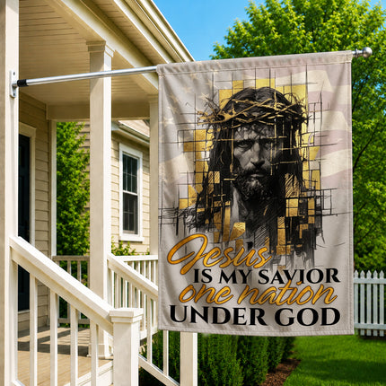 SP-01 Jesus Garden Flag Jesus Is My Savior One Nation Under God Christian Flag