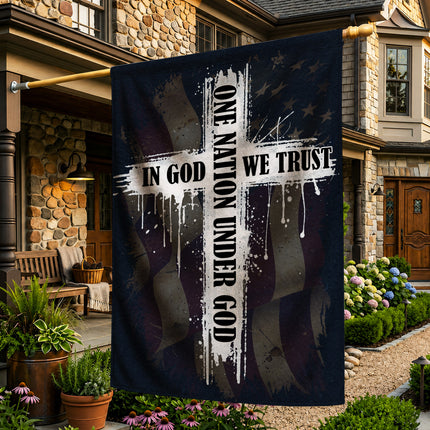 SP-01 In God We Trust One Nation Under God Christian Cross Garden Flag Memorial Day