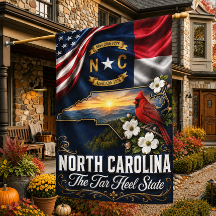 North Carolina Fall Flag Cardinal Tar Heel State Mountain Decor