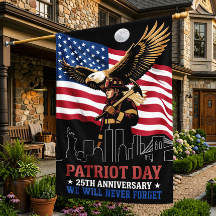 Patriot Day 25th Anniversary Moonlit Eagle Firefighter Skyline Flag