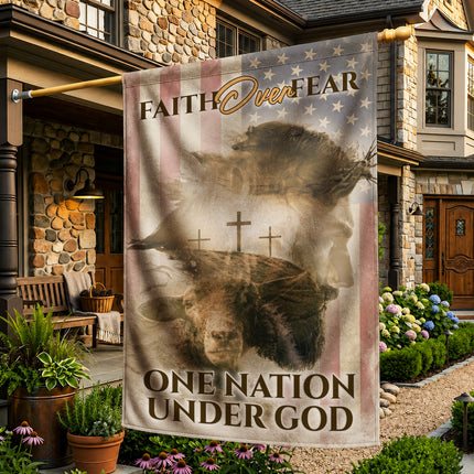 SP-01 Inspirational Christian Flag Faith Over Fear One Nation Under God Memorial Services