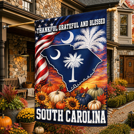 South Carolina Thankful Grateful Blessed Fall Garden Flag