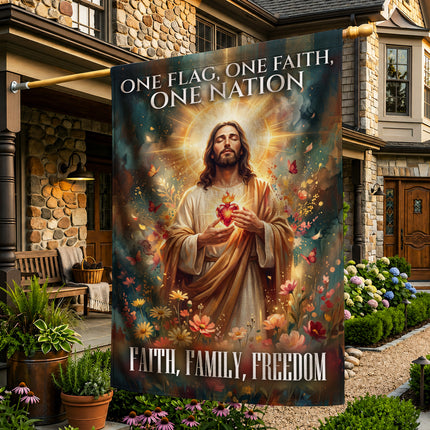 SP-01 Jesus Garden Flag Sacred Heart Faith Family Freedom Holy Week Christmas