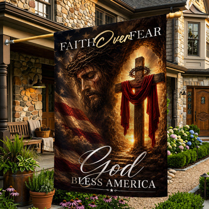 SP-01 Christian Patriotic Decor Flag Faith Over Fear God Bless America National Day of Prayer