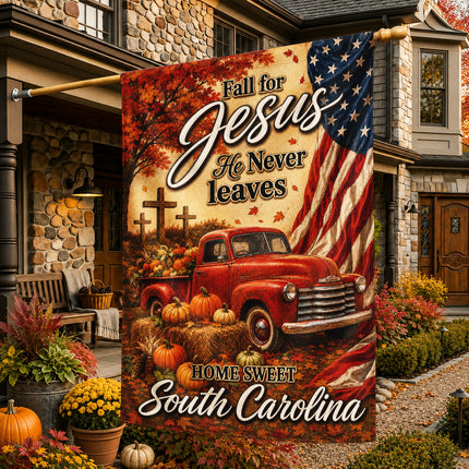 South Carolina Fall for Jesus Vintage Truck Autumn Flag