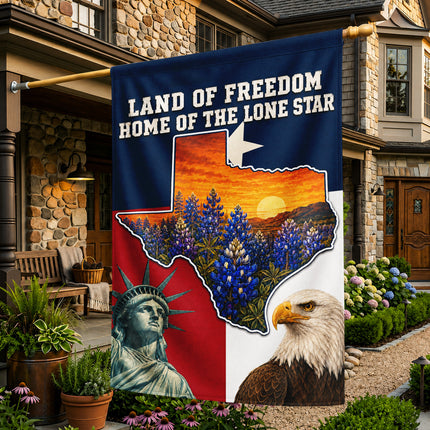 Texas Flag Land of Freedom Bluebonnet Eagle Liberty Flag