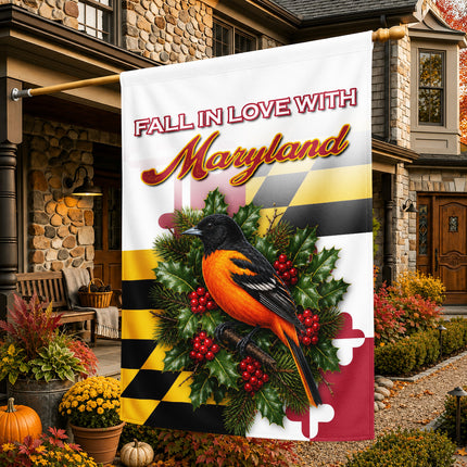 Maryland Fall Flag Fall in Love Oriole State Garden Decor