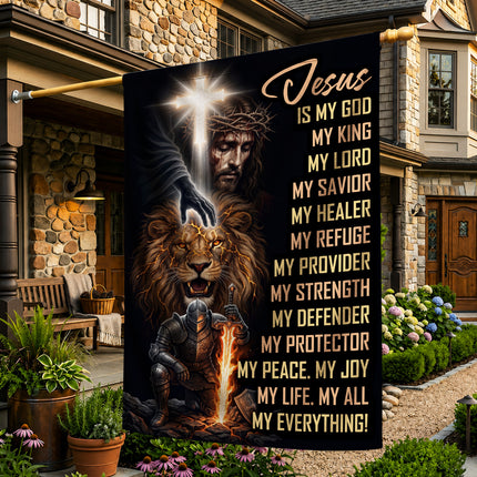 SP-01 Christian Warrior Flag Jesus Is My God Prayer & Spiritual Warfare Garden Flag