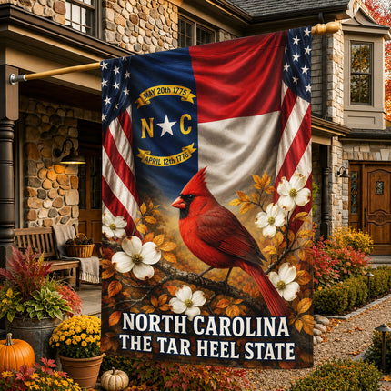 North Carolina Fall Cardinal Dogwood Tar Heel State Flag
