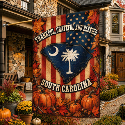 South Carolina Thankful Grateful Blessed Autumn Harvest Flag