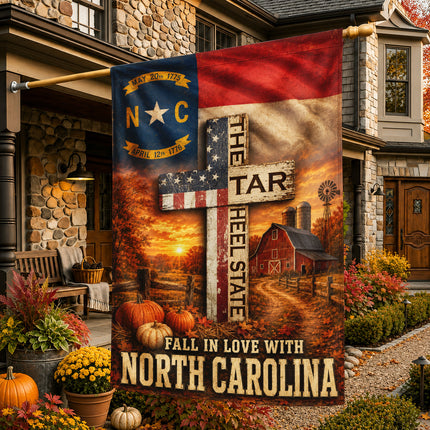 North Carolina Fall in Love Tar Heel Farmhouse Autumn Flag