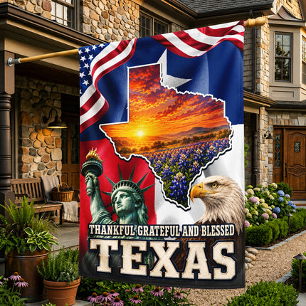 Texas Flag Thankful Grateful Blessed Bluebonnet Eagle Flag