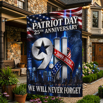 Patriot Day 25th Anniversary 2001 2026 Police Star Twin Towers Flag