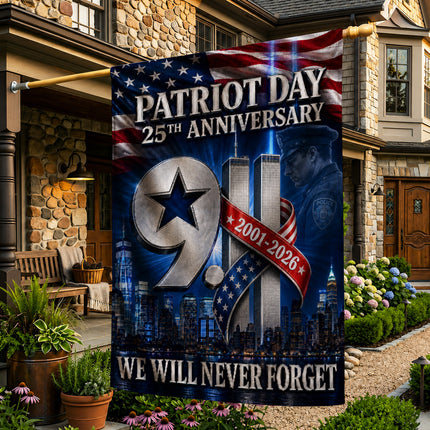 Patriot Day 25th Anniversary 2001 2026 Police Star Twin Towers Flag