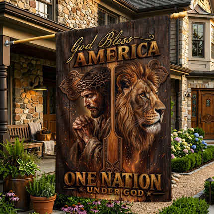 SP-01 One Nation Under God God Bless America Jesus Lion Garden Flag Prayer Meetings
